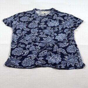 We The Free Womens Blue Cotton Floral Print Short Sleeve Top T-shirt Boxy Sz XS